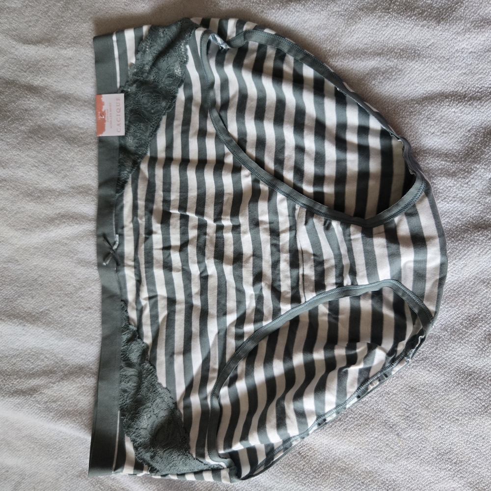Cacique Green and White Striped Bottoms with Flared Silhouette